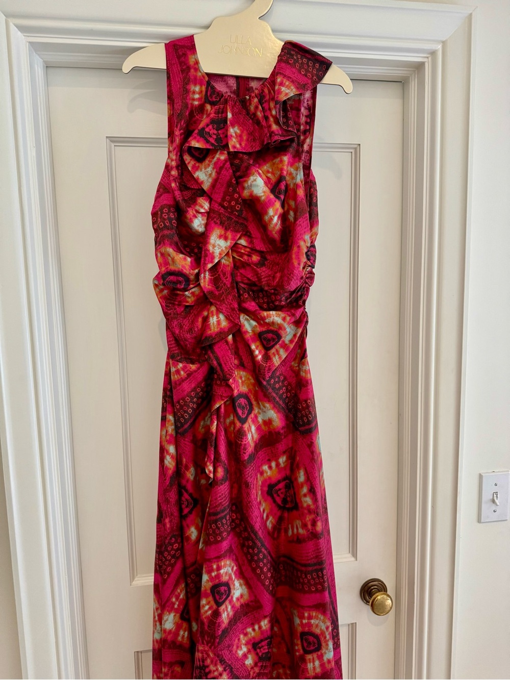 NWT Ulla Johnson Othella 100% Silk Floral Ruffle Midi Dress Pink Sz 4 - Picture 8 of 13